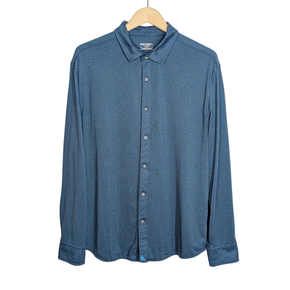 UNTUCKit Perf Tee Heathered Teal Button Down Shirt Mens XL Slim 40256 Long Slv